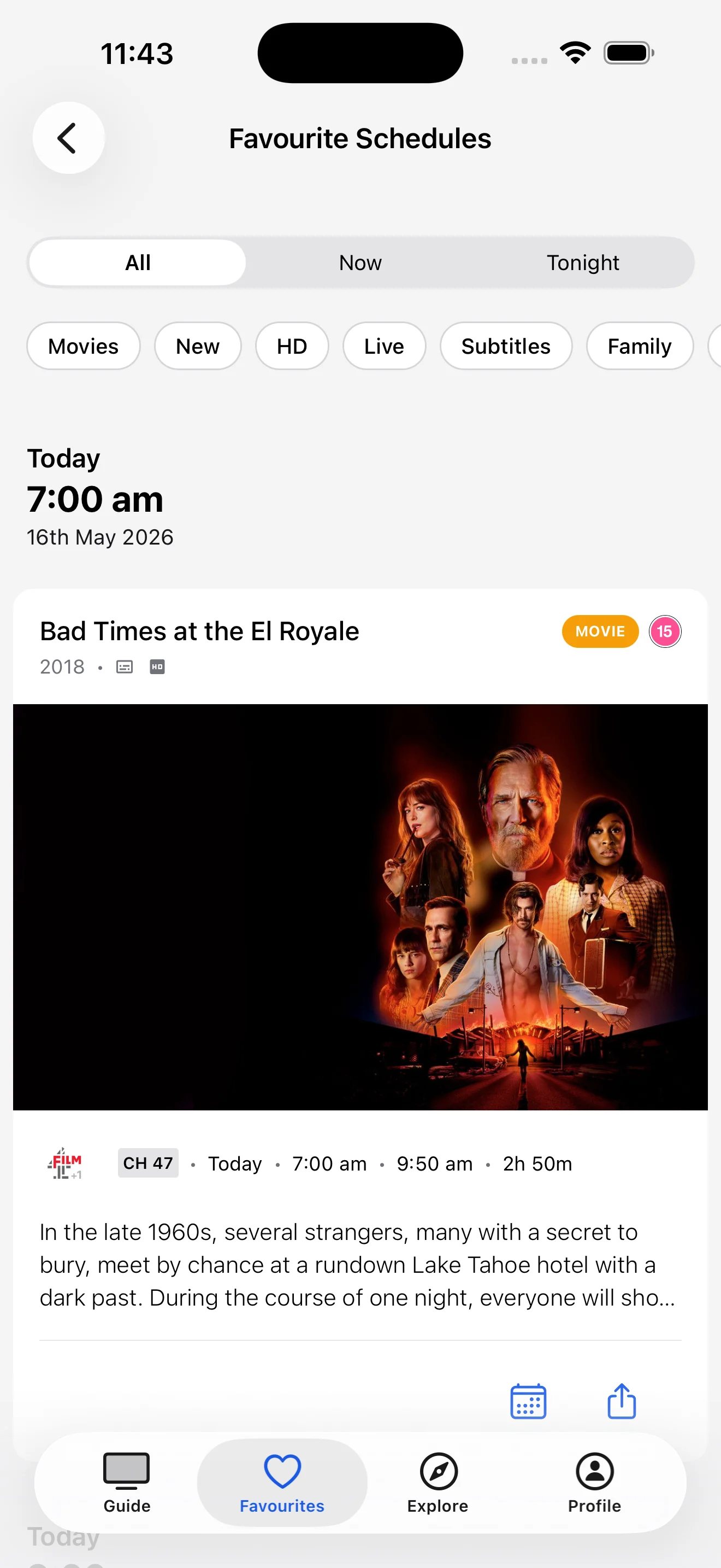 Favourite schedules with time-of-day filters
